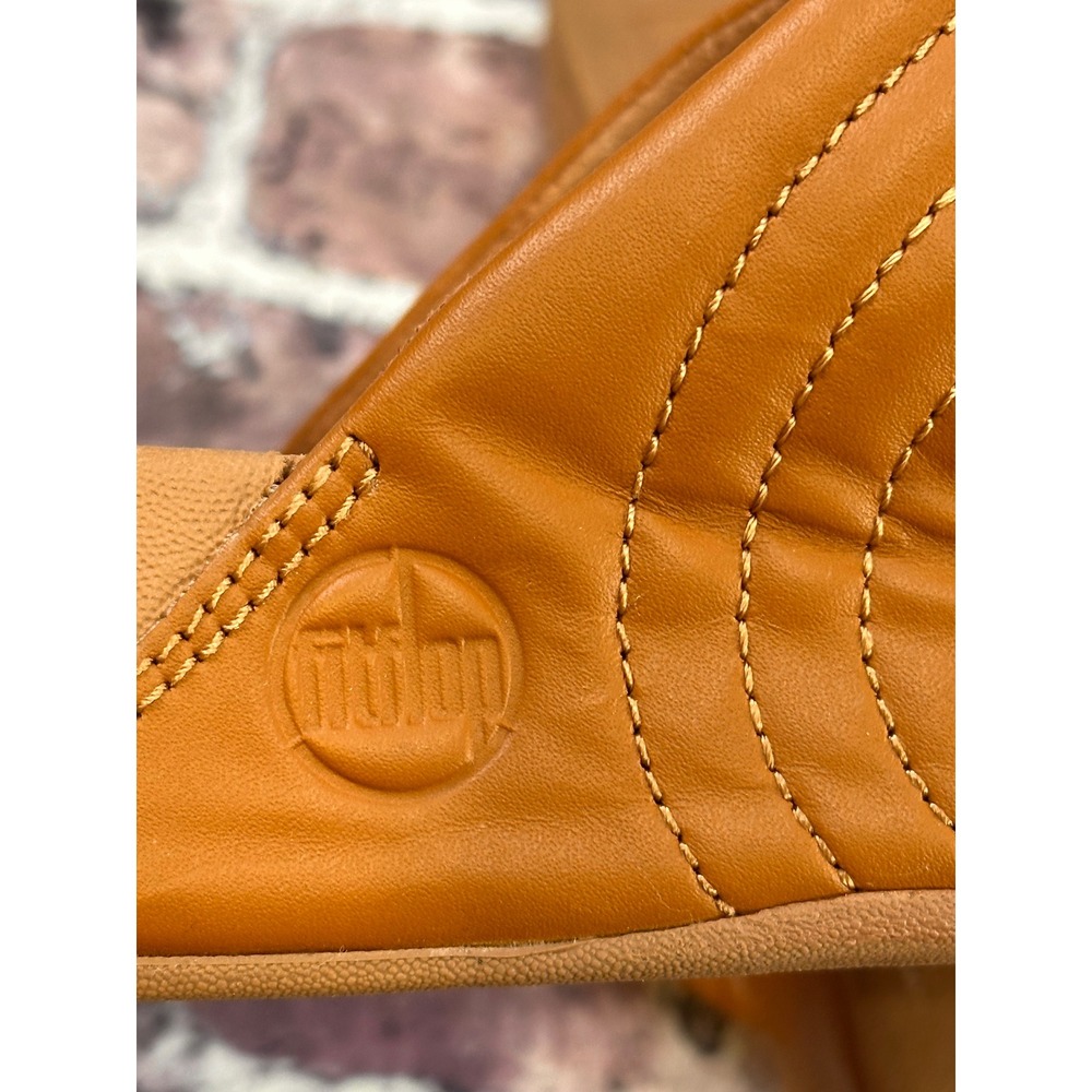 FitFlop Lulu Chevron Leather Toe-Post Sandals Tan Brown DX5-582 Womens 10 - Picture 15 of 16